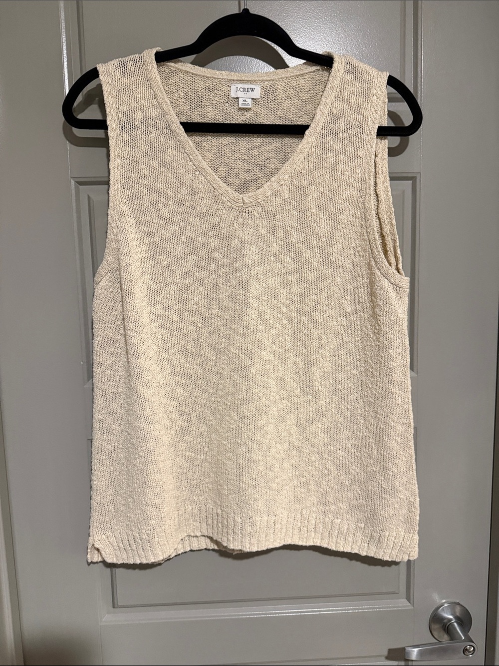 J. Crew Women's Cream Knit V-Neck Sleeveless Top - Size XL